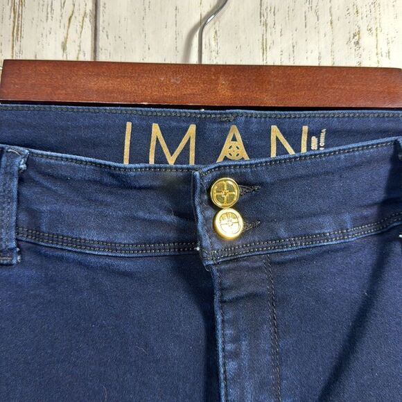 Iman Global Chic Womens Plus 360 Slim Boot Cut Dark Blue Denim Streetwear Jeans - Picture 6 of 16